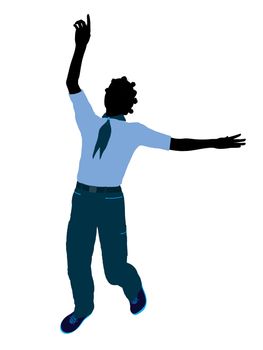 African American Girl Scout silhouette dressed in pants on a white background
