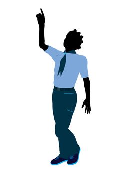 African American Girl Scout silhouette dressed in pants on a white background