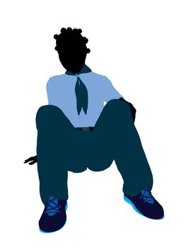 African American Girl Scout silhouette dressed in pants on a white background