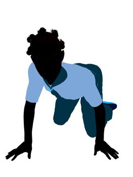 African American Girl Scout silhouette dressed in pants on a white background