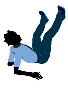 African American Girl Scout silhouette dressed in pants on a white background