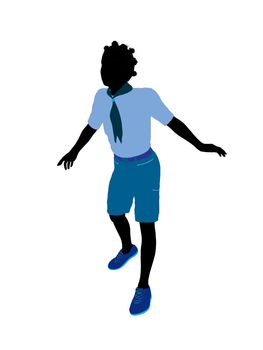 African American Girl Scout silhouette dressed in shorts on a white background