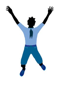 African American Girl Scout silhouette dressed in shorts on a white background