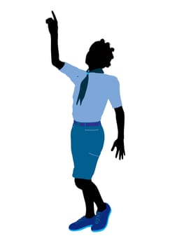 African American Girl Scout silhouette dressed in shorts on a white background