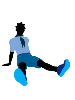African American Girl Scout silhouette dressed in shorts on a white background