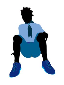African American Girl Scout silhouette dressed in shorts on a white background