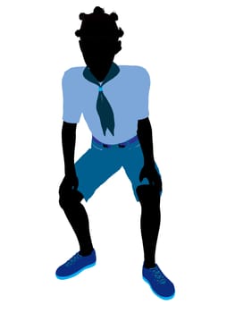 African American Girl Scout silhouette dressed in shorts on a white background