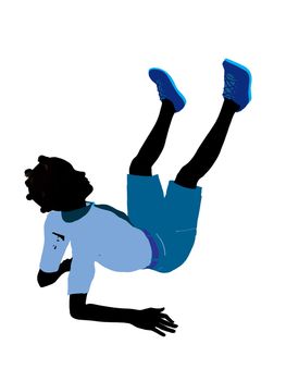 African American Girl Scout silhouette dressed in shorts on a white background