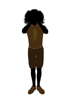 Girl scout silhouette dressed in shorts on a white background