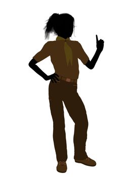 Girl scout silhouette dressed in pants on a white background