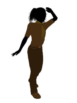 Girl scout silhouette dressed in pants on a white background