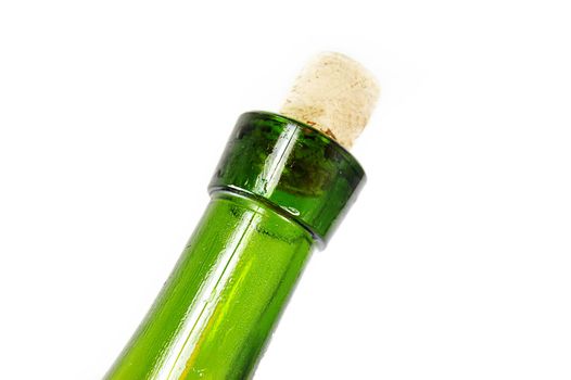wine bottle neck with cork on white