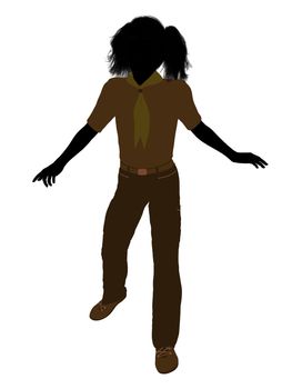 Girl scout silhouette dressed in pants on a white background