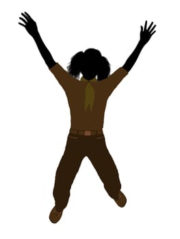 Girl scout silhouette dressed in pants on a white background