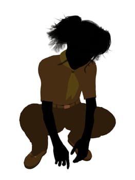 Girl scout silhouette dressed in pants on a white background