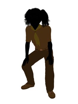 Girl scout silhouette dressed in pants on a white background