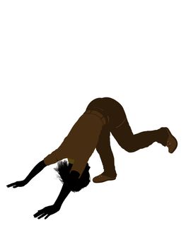 Girl scout silhouette dressed in pants on a white background