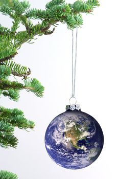 The world as an ornament. Earth picture courtesy of Nasa.