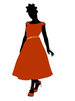 African American Prom Girl silhouette on a white background