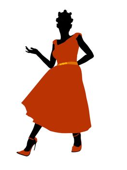 African American Prom Girl silhouette on a white background