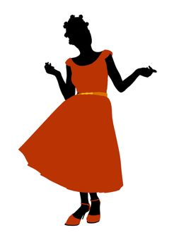 African American Prom Girl silhouette on a white background