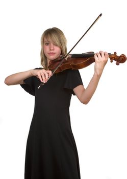 A beautiful young teenager playing her violin