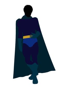 African American super hero silhouette dressed in shorts on a white background