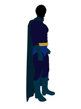 African American super hero silhouette dressed in shorts on a white background