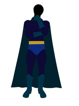African American super hero silhouette dressed in shorts on a white background