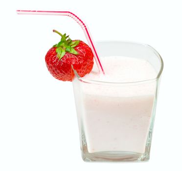 strawberry milkshake with straw, isolated on white