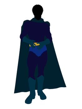 African American super hero silhouette dressed in shorts on a white background