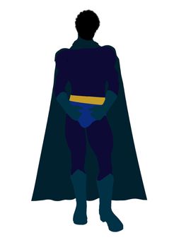 African American super hero silhouette dressed in shorts on a white background
