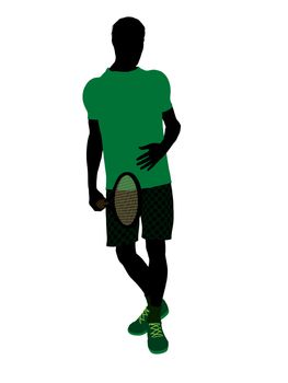 Male tennis player art illustration silhouette on a white background