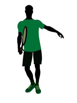 Male tennis player art illustration silhouette on a white background