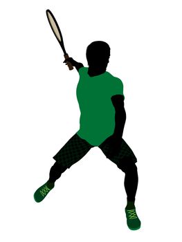 Male tennis player art illustration silhouette on a white background