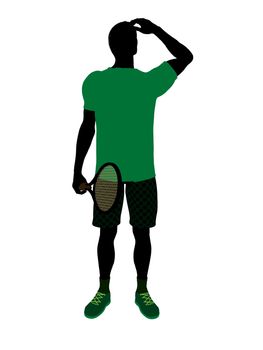 Male tennis player art illustration silhouette on a white background