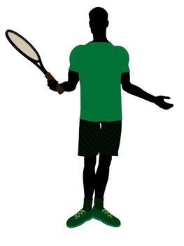 Male tennis player art illustration silhouette on a white background