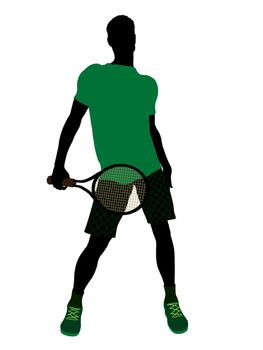Male tennis player art illustration silhouette on a white background