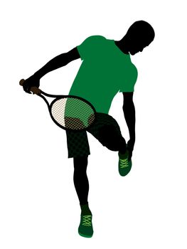 Male tennis player art illustration silhouette on a white background