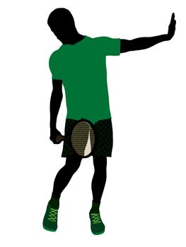 Male tennis player art illustration silhouette on a white background