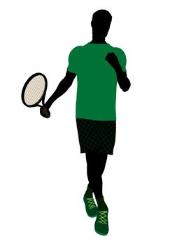 Male tennis player art illustration silhouette on a white background