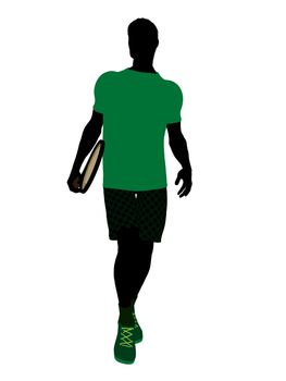 Male tennis player art illustration silhouette on a white background