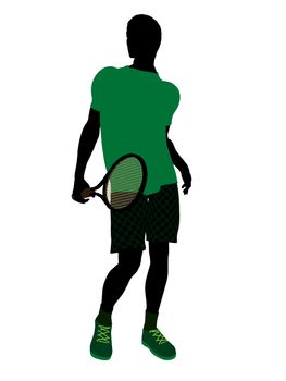 Male tennis player art illustration silhouette on a white background