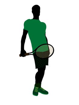 Male tennis player art illustration silhouette on a white background