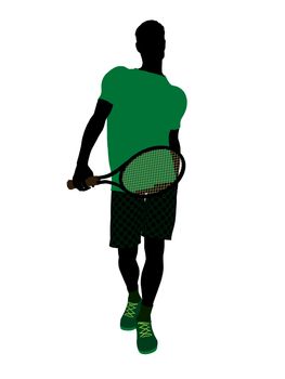 Male tennis player art illustration silhouette on a white background