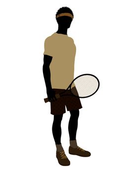 African American tennis player art illustration silhouette on a white background
