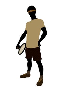 African American tennis player art illustration silhouette on a white background