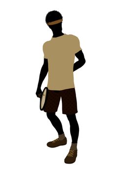 African American tennis player art illustration silhouette on a white background