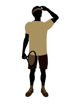 African American tennis player art illustration silhouette on a white background