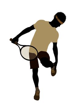 African American tennis player art illustration silhouette on a white background